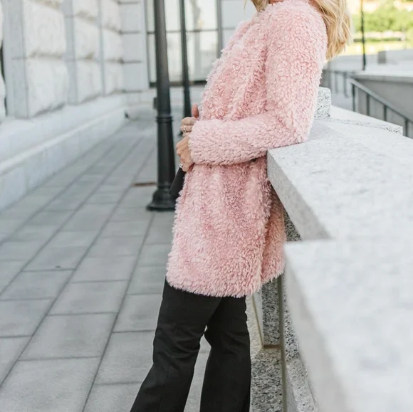 Anthropologie Bishop + Young Teddy Coat Long Fuzzy Blush - Picture 12 of 12